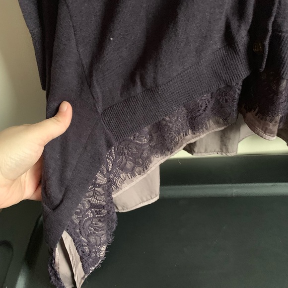 LOGO Lori Goldstein Purple Lace Cashmere Blend Cardigan Sweater - Picture 4 of 5